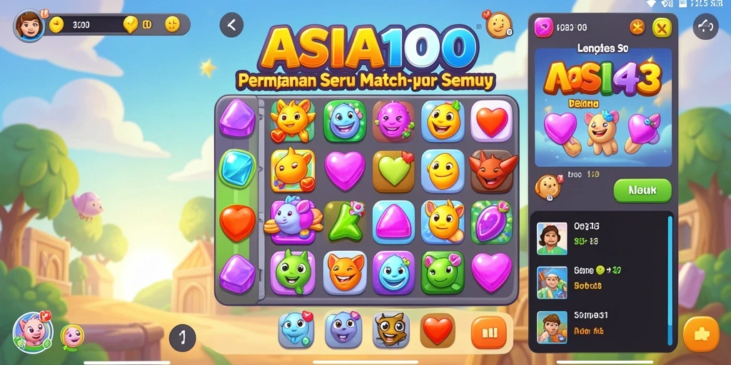 Screenshot gameplay ASIA100 yang menampilkan aksi mencocokkan permata.