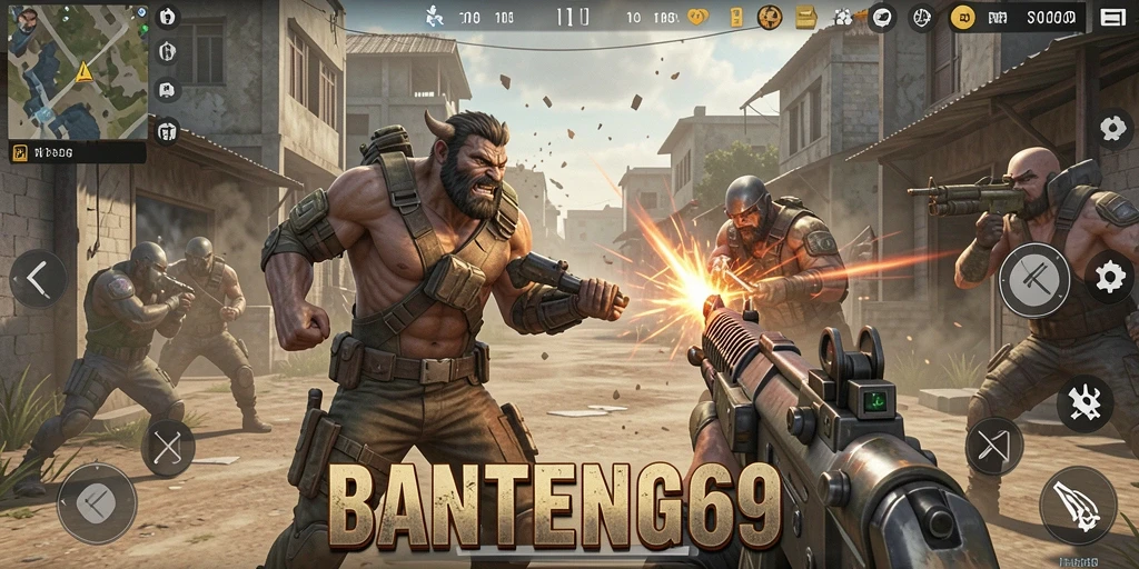 Screenshot gameplay BANTENG69 menampilkan aksi menembak yang mendebarkan.