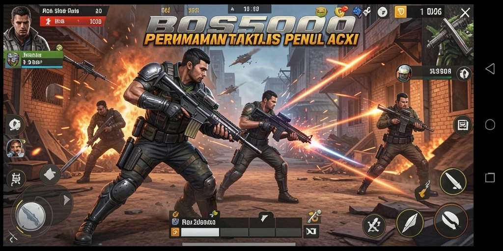 Tangkapan layar menampilkan aksi intens di <strong>BOS5000</strong>, dengan grafis yang memukau dan gameplay yang mendebarkan.