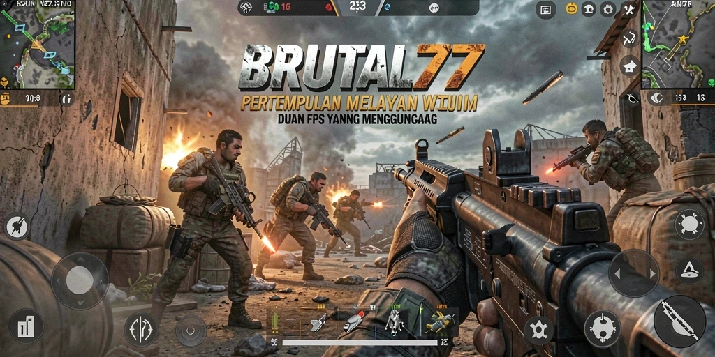 Tampilan gameplay intens di <strong>BRUTAL77</strong> yang penuh aksi.
