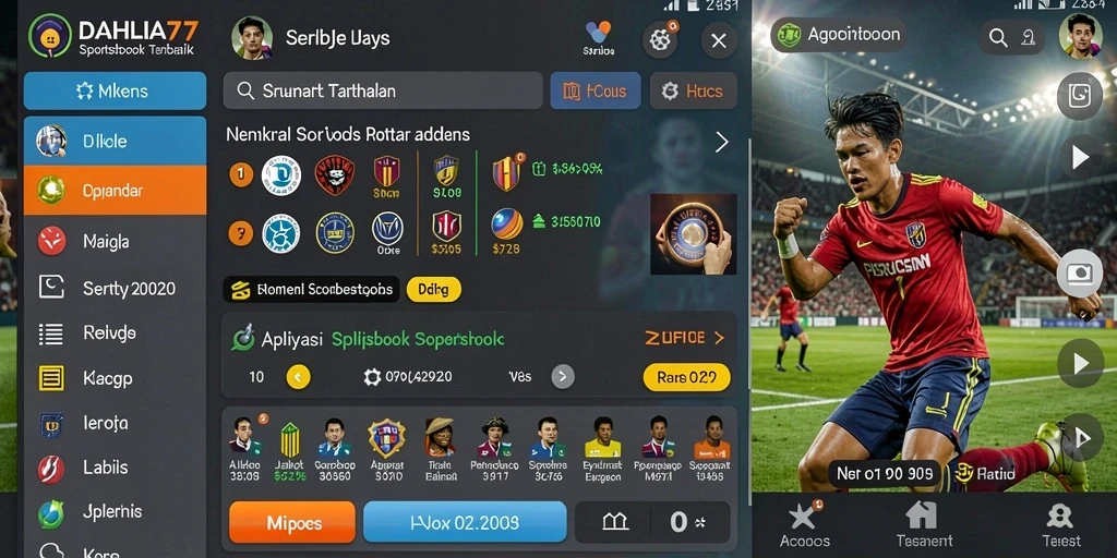 Screenshot utama DAHLIA77 menampilkan antarmuka aplikasi Sportsbook yang menarik.