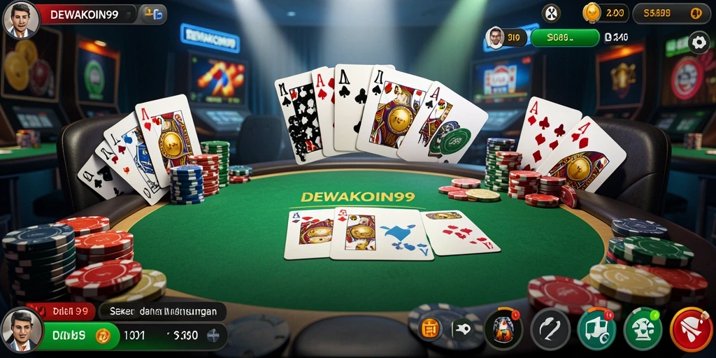Tampilan gameplay seru DEWAKOIN99 dengan aksi poker yang mendebarkan.