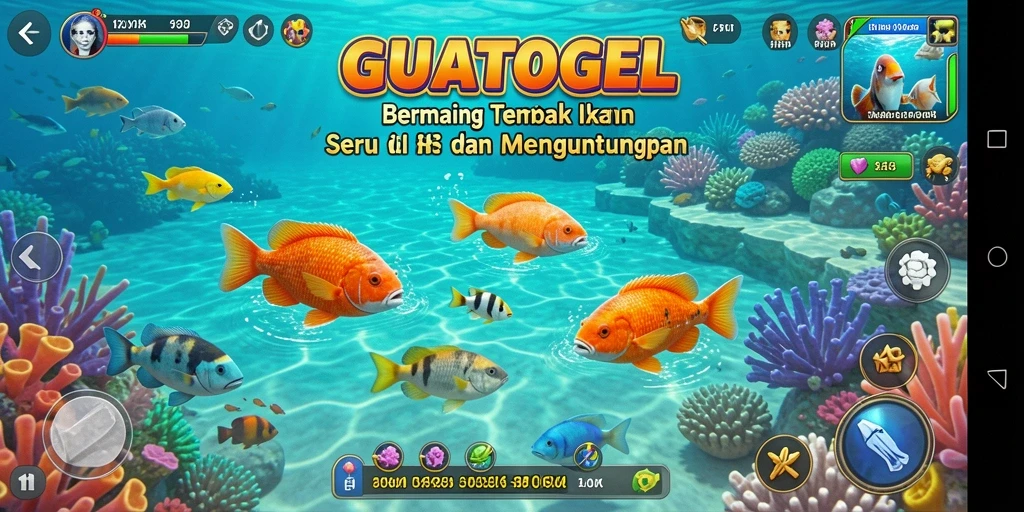 Tampilan gameplay GUATOGEL yang seru saat menangkap ikan.