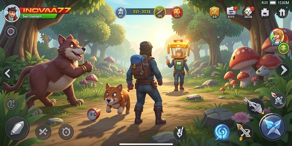 Screenshot gameplay INOVA77 menampilkan karakter colorful dalam tantangan seru.