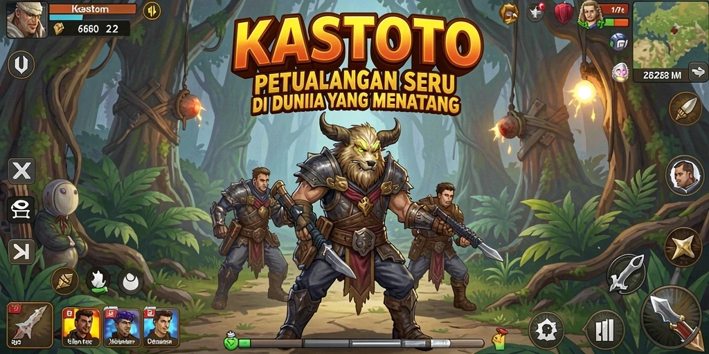 Tangkapan layar gameplay KASTOTO menampilkan aksi seru dan lingkungan petualangan yang kaya.