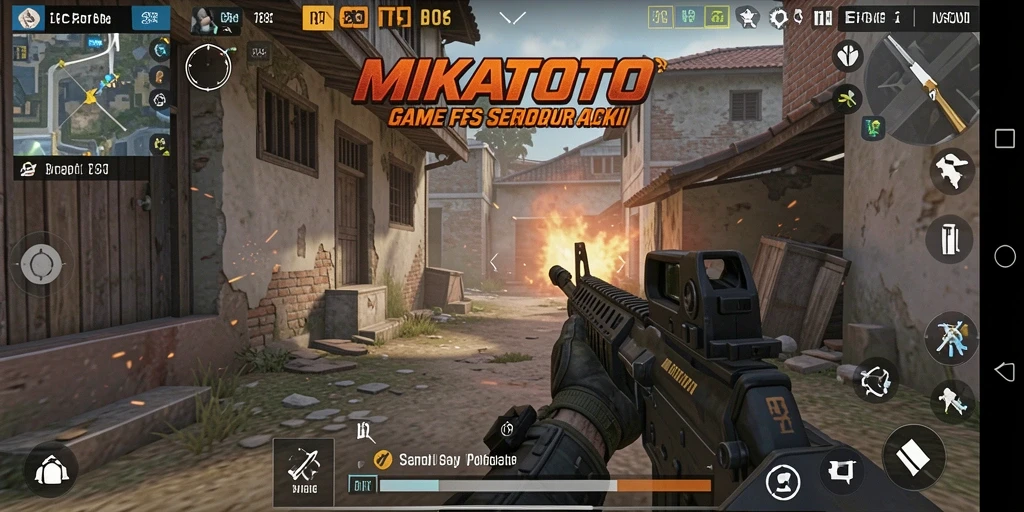 Screenshot MIKATOTO yang menunjukkan aksi menembak yang intens.
